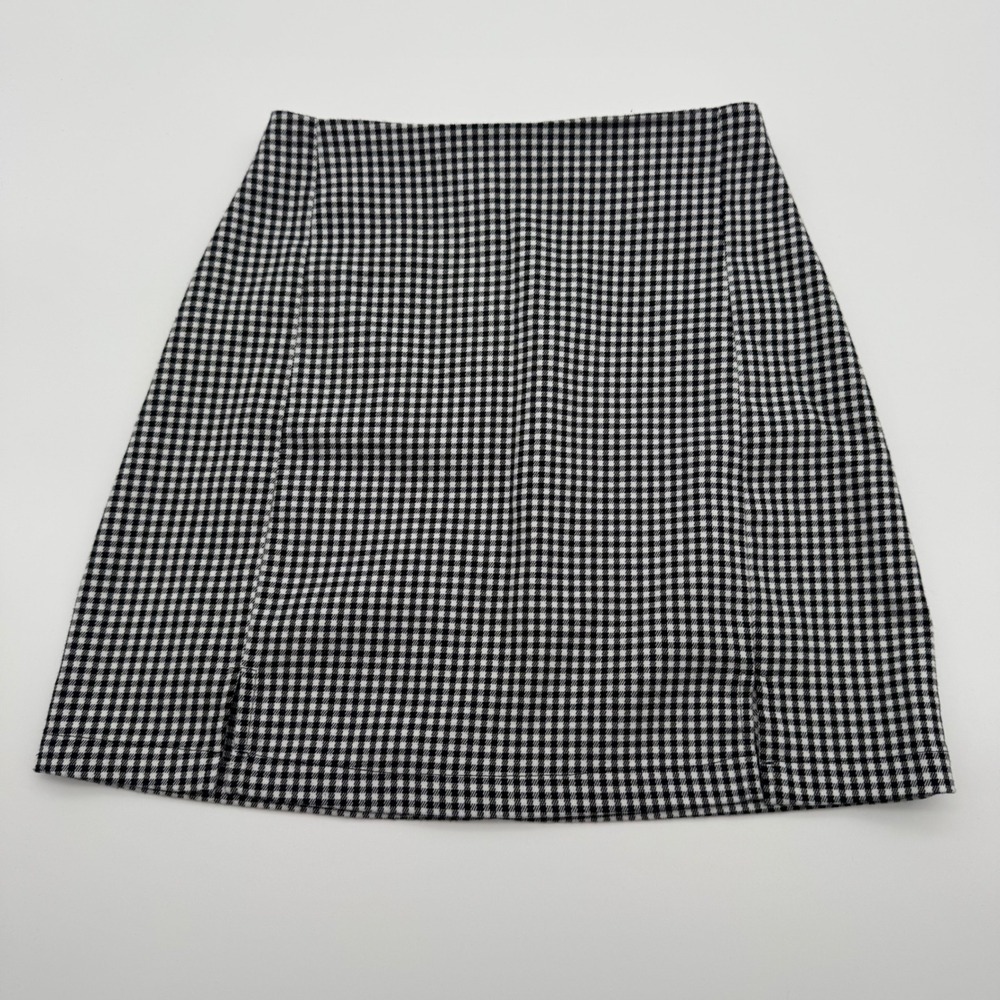 John Galt Brandy Melville Black White Gingham Mini Skirt Slit High Waist XS S - Picture 1 of 4